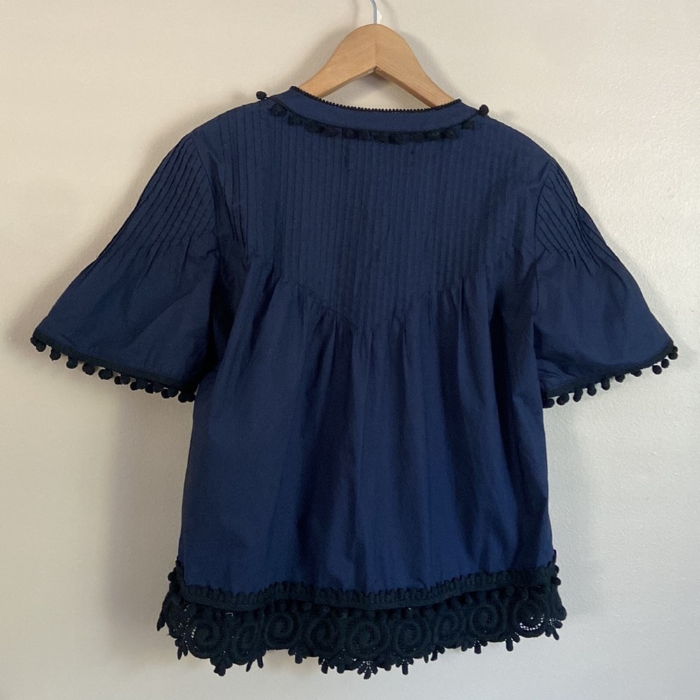 DEREK LAM 10 CROSBY- Pintucked Poplin Eyelet Top in Navy - Picture 6 of 7
